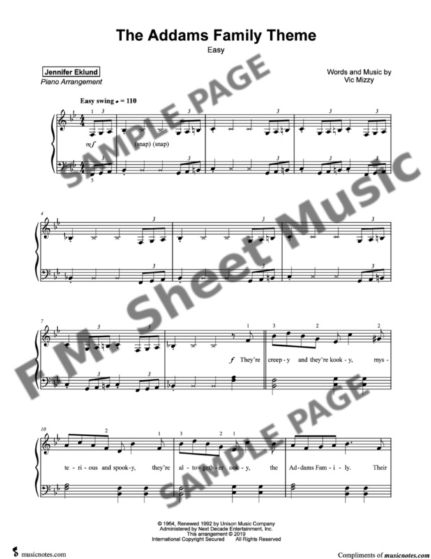 Addams Family Theme Song Easy Piano Theme Image